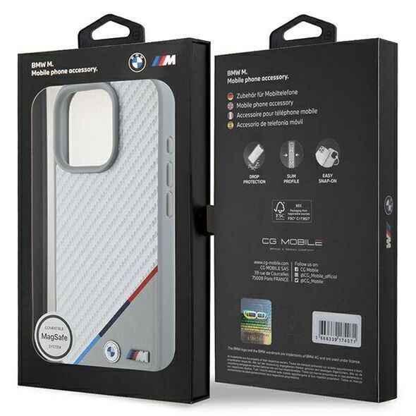 Original Case IPHONE 16 PRO BMW Hardcase M Carbon Tricolor Line MagSafe (BMHMP16L23PUDTS) gray 3666339312046