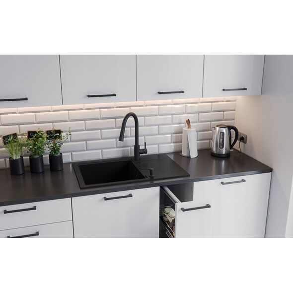 Zlewozmywak GraniteQ PETER 111 GraniteQ zlewozmywak granitowy pure carbon 1-komorowy z/o (78x50x20) z syfonem pure carbon i zaślepką kol. czarny