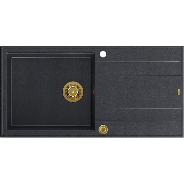 Zlewozmywak GraniteQ EVAN 146 XL GraniteQ zlewozmywak z syfonem Push 2 Open 1-komorowy z/o (1000x500x210| kom. 420x480) black diamond / elementy złote