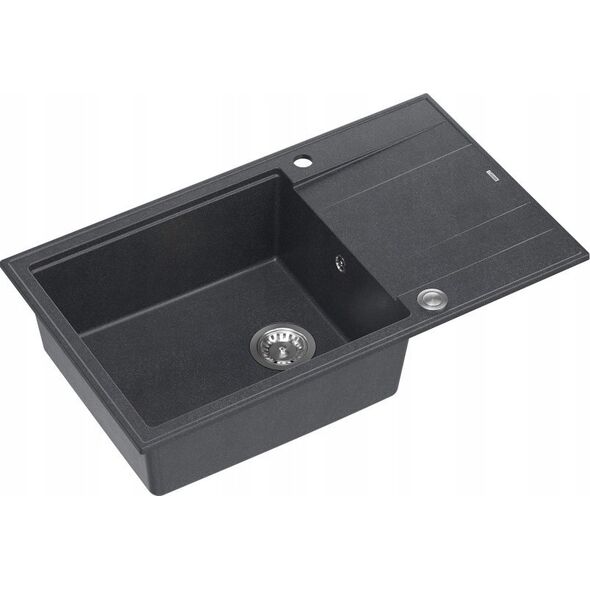 Zlewozmywak GraniteQ EVAN 136 XL GraniteQ zlewozmywak z syfonem Push To Open 1-komorowy z/o (860x500x210| kom. 420x490) black diamond / elementy stalowe