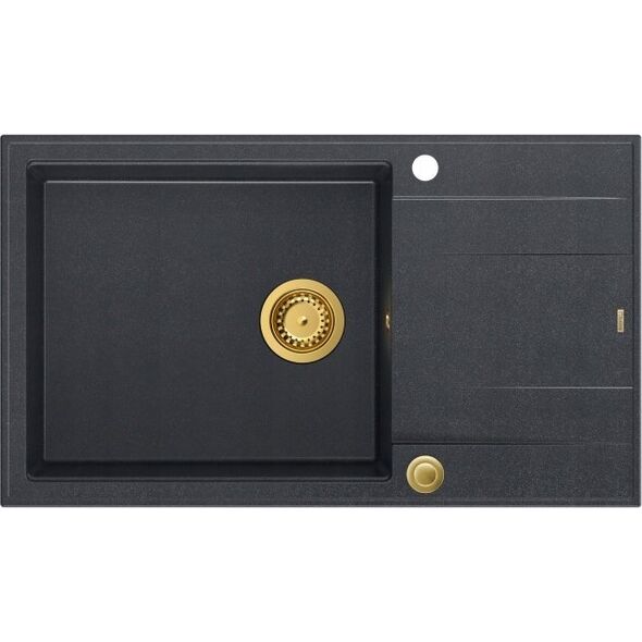 Zlewozmywak GraniteQ EVAN 136 XL GraniteQ zlewozmywak z syfonem Push to Open 1-komorowy z/o (860x500x210| kom. 420x490) black diamond / elementy złote