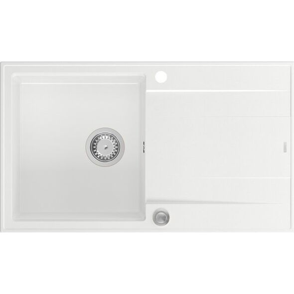 Zlewozmywak GraniteQ EVAN 111 GraniteQ zlewozmywak z syfonem Push 2 Open 1-komorowy z/o (860x500x210) snow white / elementy stalowe