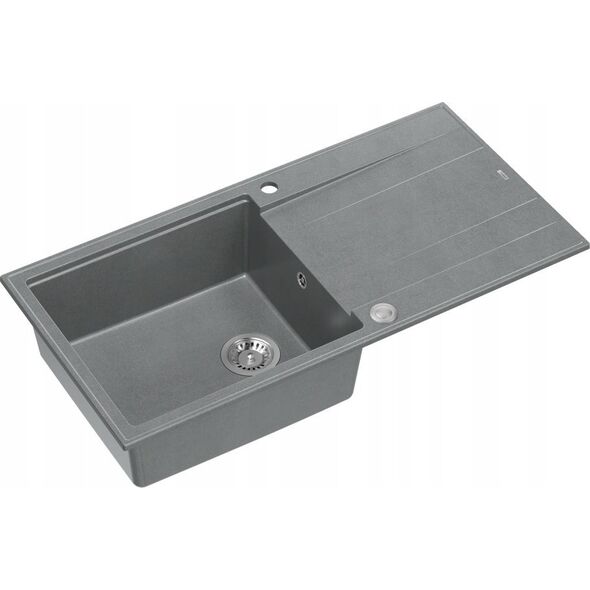 Zlewozmywak GraniteQ EVAN 111 GraniteQ zlewozmywak z syfonem Push 2 Open 1-komorowy z/o (860x500x210) silver stone / elementy stalowe