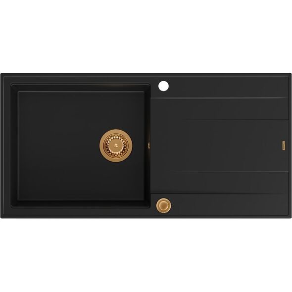 Zlewozmywak GraniteQ EVAN 111 GraniteQ zlewozmywak z syfonem Push 2 Open 1-komorowy z/o (860x500x210) pure carbon / elementy miedziane