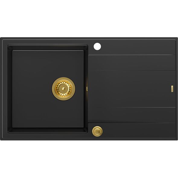 Zlewozmywak GraniteQ EVAN 111 GraniteQ zlewozmywak z syfonem Push 2 Open 1-komorowy z/o (860x500x210) pure carbon / elementy złote