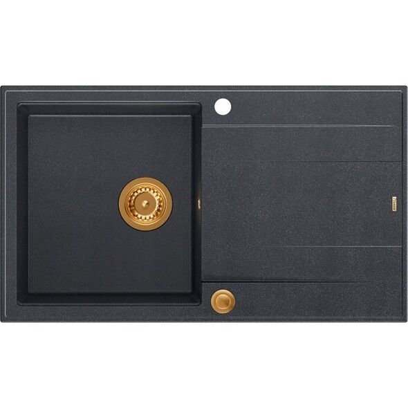 Zlewozmywak GraniteQ EVAN 111 GraniteQ zlewozmywak z syfonem i zaślepką 1-komorowy z/o (860x500x210) black diamond / elementy miedziane