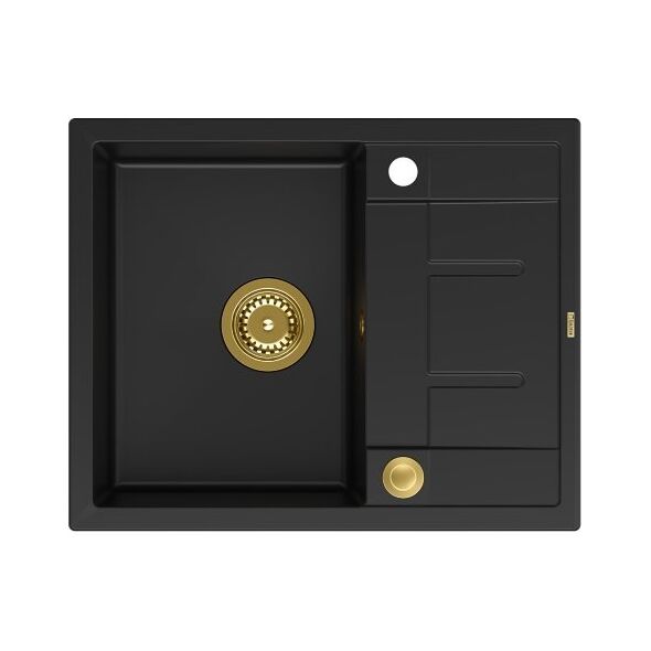 Zlewozmywak GraniteQ MORGAN 116 GraniteQ zlewozmywak pure carbon z syfonem Push To Open kol. złoty 1-komorowy z/o + zaczepy 4 szt