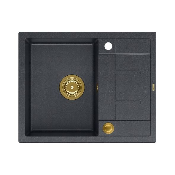Zlewozmywak GraniteQ MORGAN 116 GraniteQ zlewozmywak black diamond z syfonem Push To Open kol. złoty 1-komorowy z/o + zaczepy 4 szt