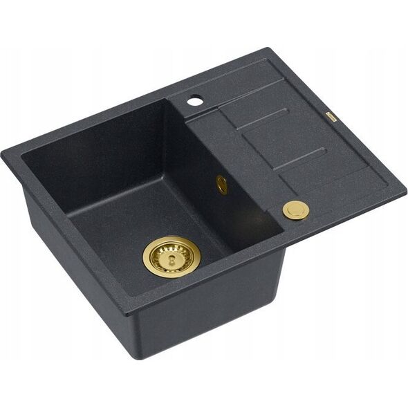 Zlewozmywak GraniteQ MORGAN 116 GraniteQ zlewozmywak black diamond z syfonem Push To Open kol. złoty 1-komorowy z/o + zaczepy 4 szt
