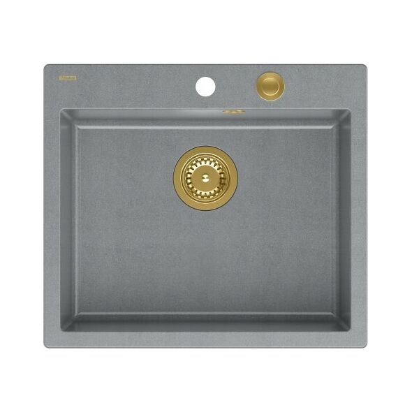 Zlewozmywak GraniteQ MORGAN 110 GraniteQ zlewozmywak silver stone z syfonem Push To Open kol. złoty 1-komorowy b/o + zaczepy 4 szt