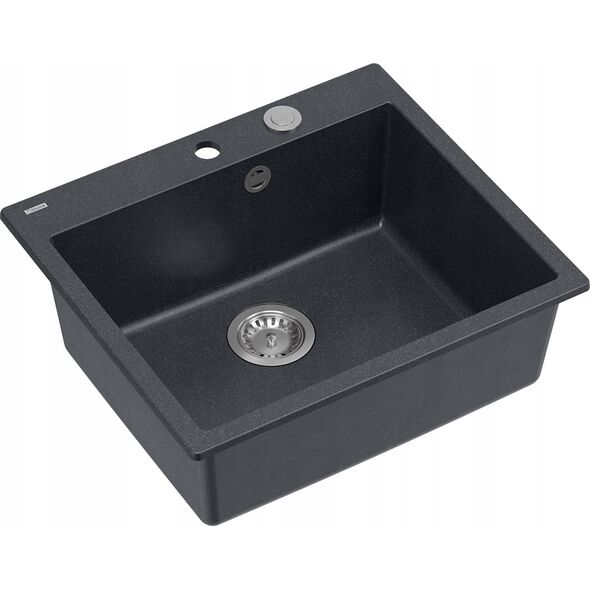 Zlewozmywak GraniteQ MORGAN 110 GraniteQ zlewozmywak black diamond z syfonem Push To Open stal szlachetna 1-komorowy b/o + zaczepy 4 szt