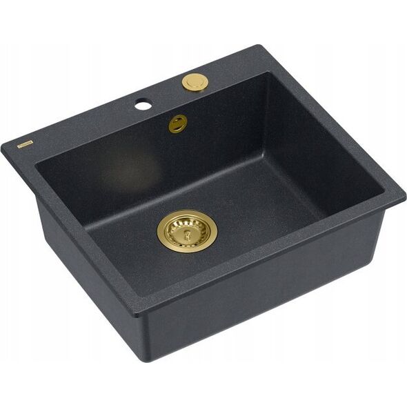 Zlewozmywak GraniteQ MORGAN 110 GraniteQ zlewozmywak black diamond z syfonem Push To Open kol. złoty 1-komorowy b/o + zaczepy 4 szt