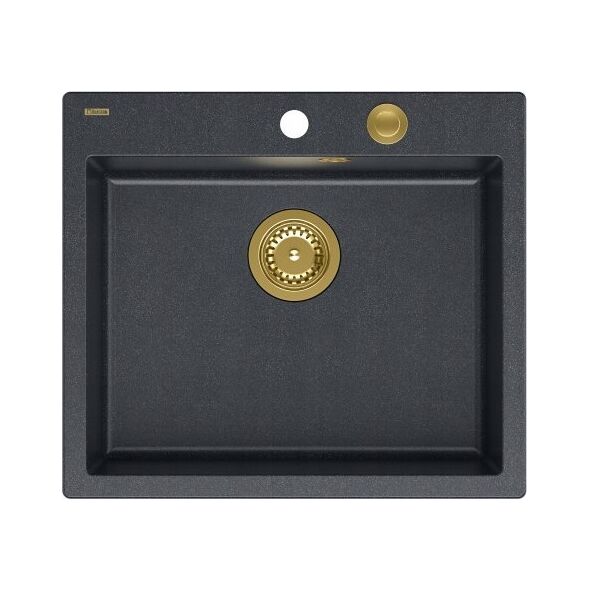 Zlewozmywak GraniteQ MORGAN 110 GraniteQ zlewozmywak black diamond z syfonem Push To Open kol. złoty 1-komorowy b/o + zaczepy 4 szt
