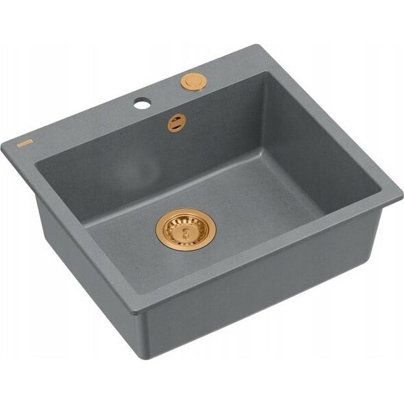 Zlewozmywak GraniteQ MORGAN 110 GraniteQ zlewozmywak silver stone z syfonem Push To Open kol. miedziany 1-komorowy b/o + zaczepy 4 szt