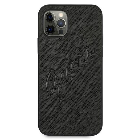 Guess GUHCP12LRSAVSBK Apple iPhone 12 Pro Max black hardcase Saffiano Vintage Script