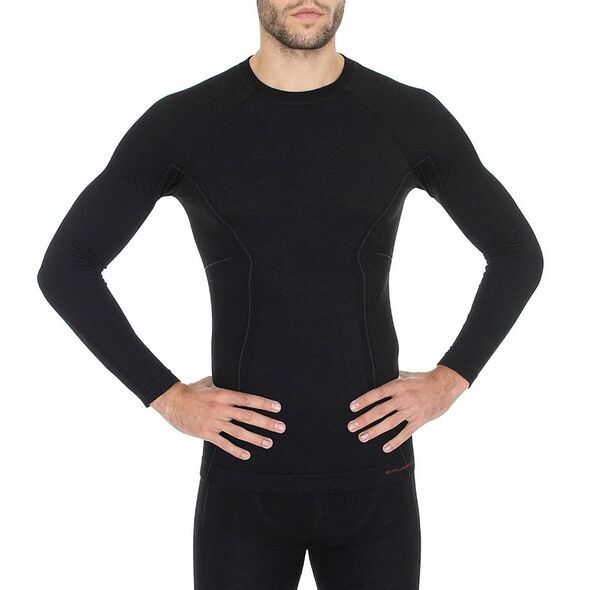 Brubeck Koszulka męska z długim rękawem Active Wool czarna r. XL (LS12820)