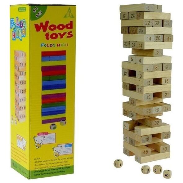 LeanToys Gra Zręcznościowa Wieża  Drewniana 48 Klocków