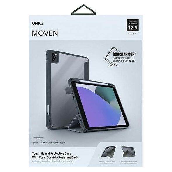 Etui na tablet Uniq UNIQ etui Moven iPad Pro 12,9" (2021) Antimicrobial szary/charcoal grey