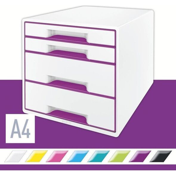Leitz LEITZ CUBE WOW Schubladen Box perlweiss-violett mit 4 Schubladen robust und stabil in ansprechendem 2-farbigem WOW Design - 52132062