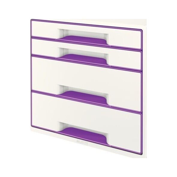 Leitz LEITZ CUBE WOW Schubladen Box perlweiss-violett mit 4 Schubladen robust und stabil in ansprechendem 2-farbigem WOW Design - 52132062