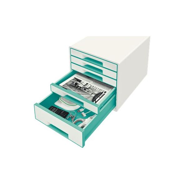 Leitz LEITZ CUBE WOW Schubladen Box perlweiss-iceblau mit 5 Schubladen.Robust und stabil in ansprechendem 2-farbigem WOW Design in Hochgla - 52142051