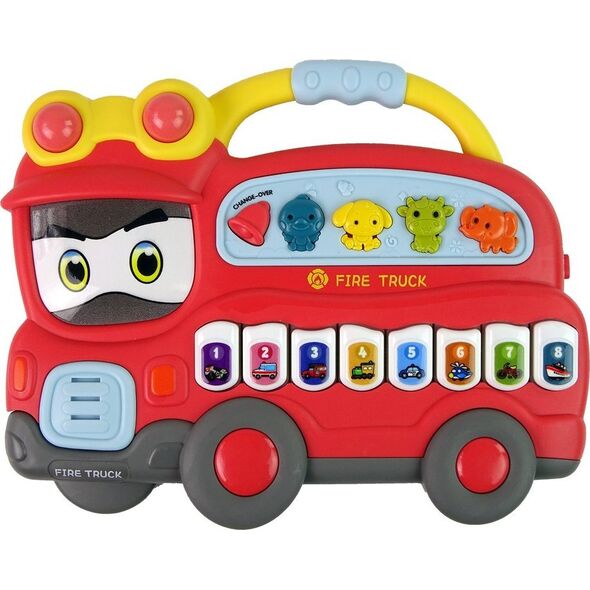 Interaktywne Pianinko Straż Pożarna Dźwięk Zwierzątka Odgłosy Pojazdów Melodie Czerwona LEAN Toys