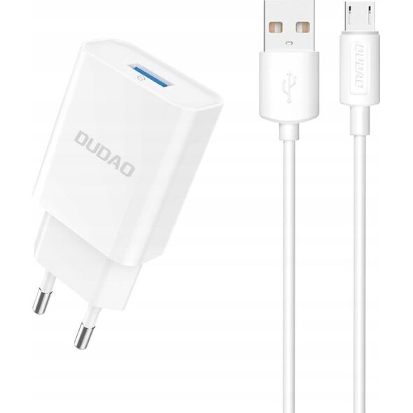 Ładowarka sieciowa Dudao A4EU USB-A 2.1A - biała + kabel USB-A - micro USB