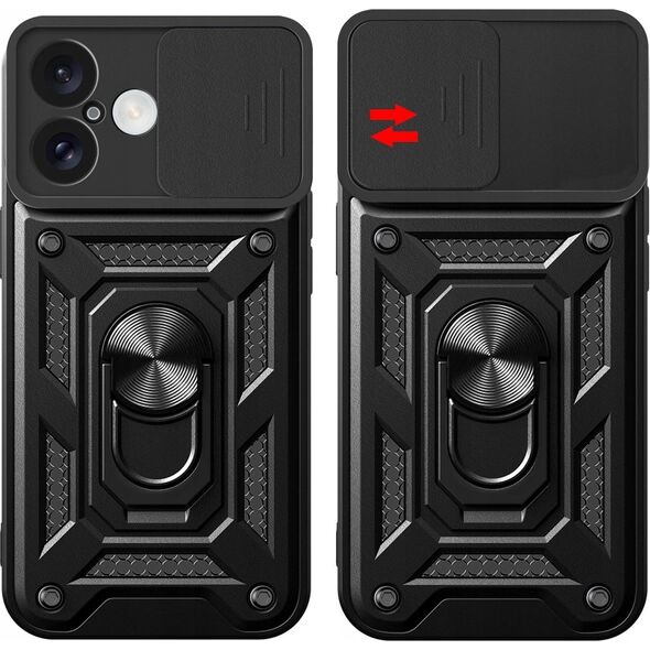 Etui Hybrid Armor Camshield na iPhone 16 pancerne z osłoną na aparat z podstawką - czarne