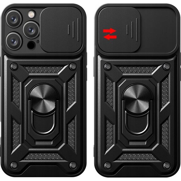 Etui Hybrid Armor Camshield na iPhone 16 Pro pancerne z osłoną na aparat z podstawką - czarne