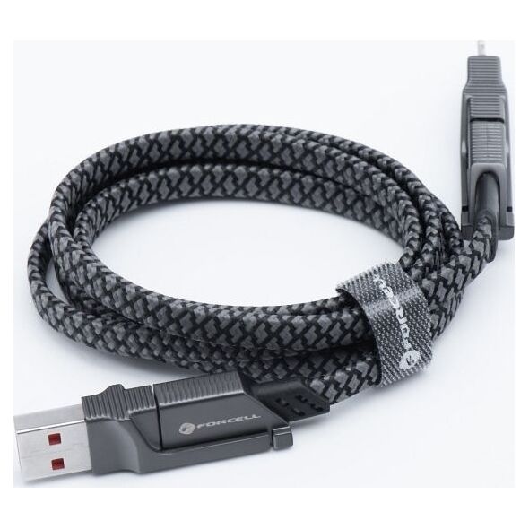 Καλώδιο ForCell FORCELL F-ENERGY C241 4 σε 1 Τύπος C / USB A έως Τύπος C / Lightning QC PD 3A 60W 1 m χρώμιο 14393248 5903400000000