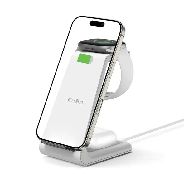 Tech-Protect QI15W-A36 3in1 Wireless Charger For Apple White