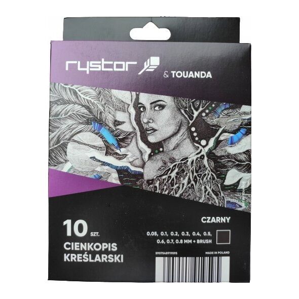 Rystor Cienkopisy kreślarskie Rystor Technic (9 + brush) czarne (10)