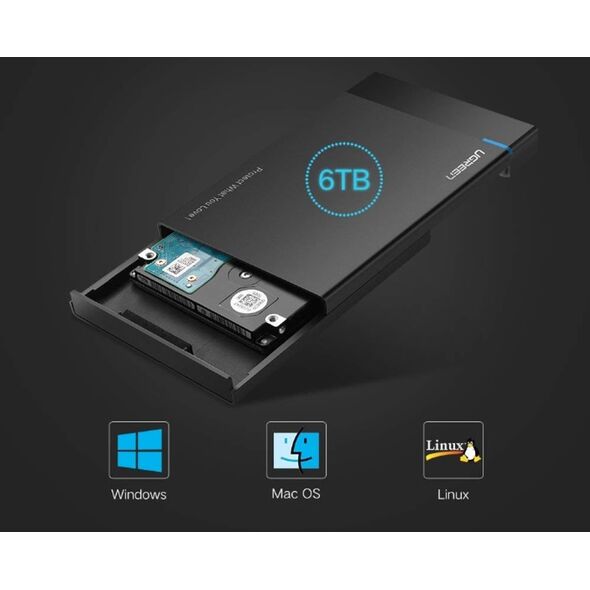 Kieszeń Ugreen Obudowa zewnętrzna dysku HDD/SSD 2,5" UGREEN US221, SATA 3.0, USB-C, 50cm (czarna)