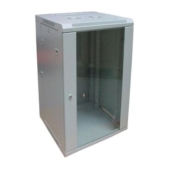 Digitus Szafa sieciowa wisząca 19" 18U rack 600x600, drzwi szyba, szary, dzielona, złożona, 60kg