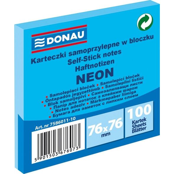 Donau BLOCZEK SAMOPRZYLEPNY, DONAU, 76X76MM, 100K, NEON NIEBIESKI 7586011-10