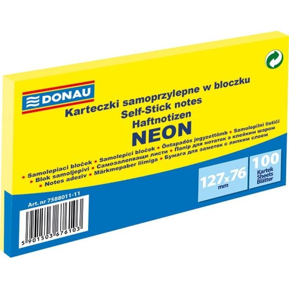 Donau BLOCZEK SAMOPRZYLEPNY, DONAU 127X76MM, 100K, NEON ŻÓŁTY 7588011-11