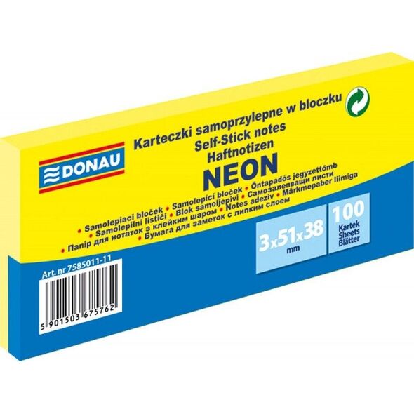 Donau BLOCZEK SAMOPRZYLEPNY, DONAU, 38X51MM, 100K, NEON ŻÓŁTY, 3SZT 7585011-11