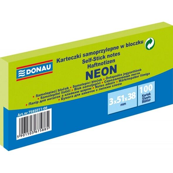 Donau BLOCZEK SAMOPRZYLEPNY, DONAU, 38X51MM, 100K, NEON ZIELONY, 3SZT 7585011-06