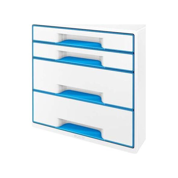 Leitz LEITZ CUBE WOW Schubladen Box perlweiss-blau mit 4 Schubladen. Robust und stabil in ansprechendem 2-farbigem WOW Design in Hochglanz - 52132036