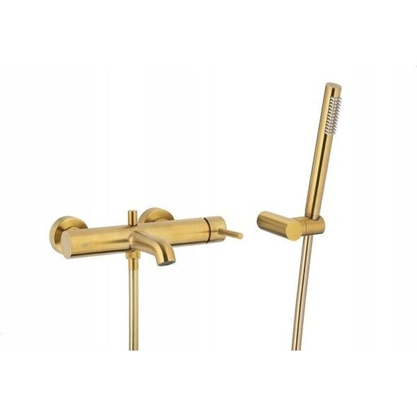 Bateria wannowa KFA BATERIA MOZA WANNOWA ŚCIENNA, POZIOMA, BRUSHED GOLD Z KOMPLETEM NATRYSKOWYM PUNKTOWYM PREMIUM