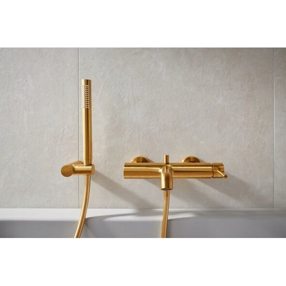 Bateria wannowa KFA BATERIA MOZA WANNOWA ŚCIENNA, POZIOMA, BRUSHED GOLD Z KOMPLETEM NATRYSKOWYM PUNKTOWYM PREMIUM