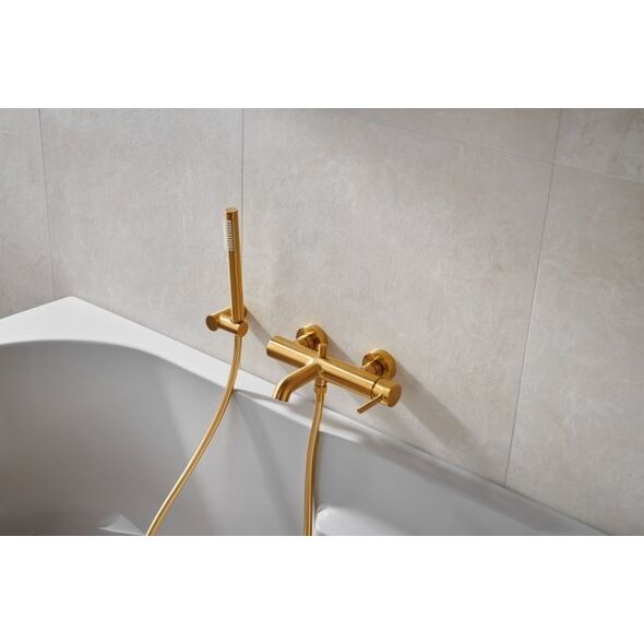 Bateria wannowa KFA BATERIA MOZA WANNOWA ŚCIENNA, POZIOMA, BRUSHED GOLD Z KOMPLETEM NATRYSKOWYM PUNKTOWYM PREMIUM