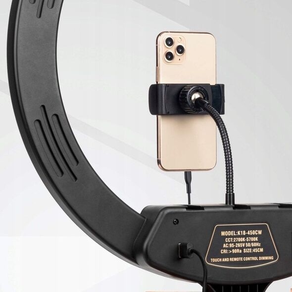 Lampa pierścieniowa Activeshop Lampa pierścieniowa Ring light 18' 48W led czarna + statyw