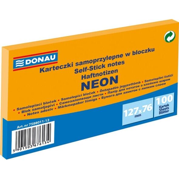 Donau BLOCZEK SAMOPRZYLEPNY, DONAU, 127X76MM, 100K, NEON POMARAŃCZOWY 7588011-12