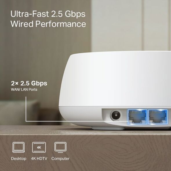 Access Point TP-Link TP-Link DECO BE25(1-PACK) siatkowy system wi-fi Dual-band (2.4 GHz/5 GHz) Wi-Fi 7 (802.11be) Biały 2 Wewnętrzne