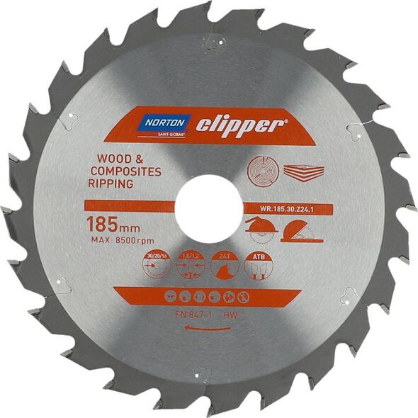 Norton Clipper NORTON PIŁA TARCZOWA 185mm x 30mm x 24z DREWNO I KOMPOZYTY ATB (1,8 / 1,2) N70184608051