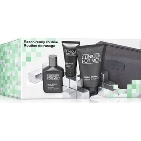 CLINIQUE_SET Razor-Ready Routine For Men krem do golenia 125ml + balsam po goleniu 75ml + peeling do twarzy 30ml