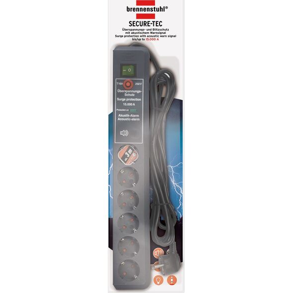 Listwa zasilająca Brennenstuhl Secure-Tec przeciwprzepięciowa 6 gniazd 3 m czarna (1159540376)