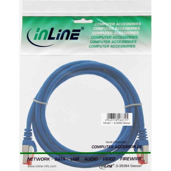 InLine Patchcord Cat.6, S/FTP, 250MHz, PVC, 5m, niebieski (76405B)