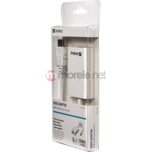 Adapter AV Sandberg HDMI - D-Sub (VGA) + Jack 3.5mm 0.15m biały (50877)